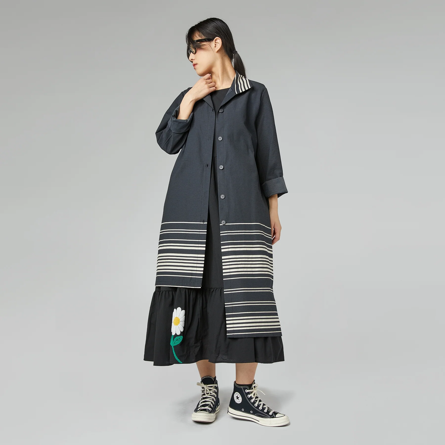 ASYMMETRICAL STRIPED DUSTER - Image 2