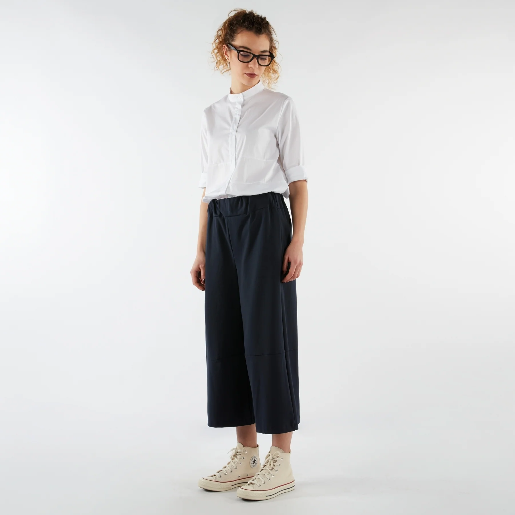CULOTTE TROUSERS IN STRETCH COTTON BLUE - Image 2