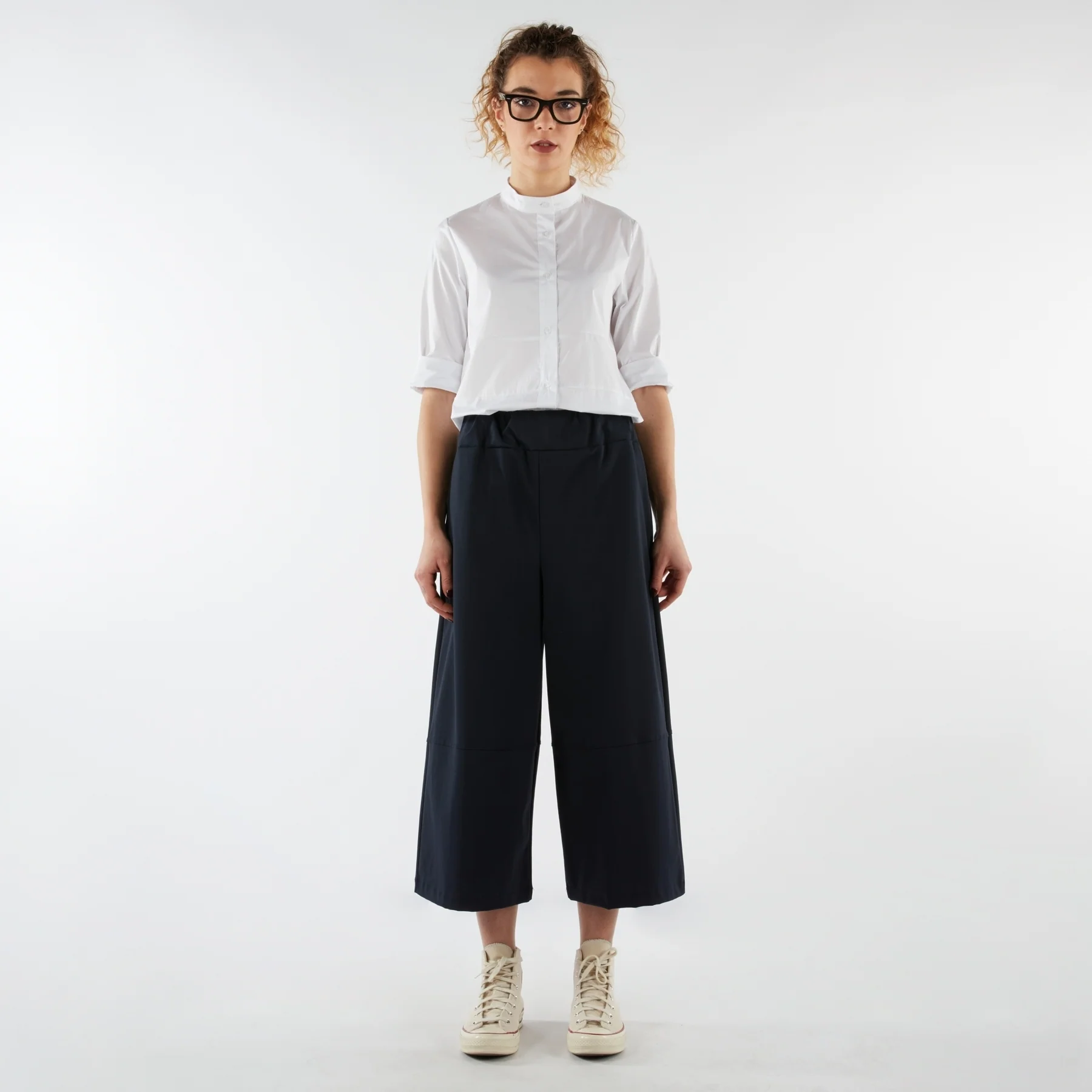 CULOTTE TROUSERS IN STRETCH COTTON BLUE - Image 3