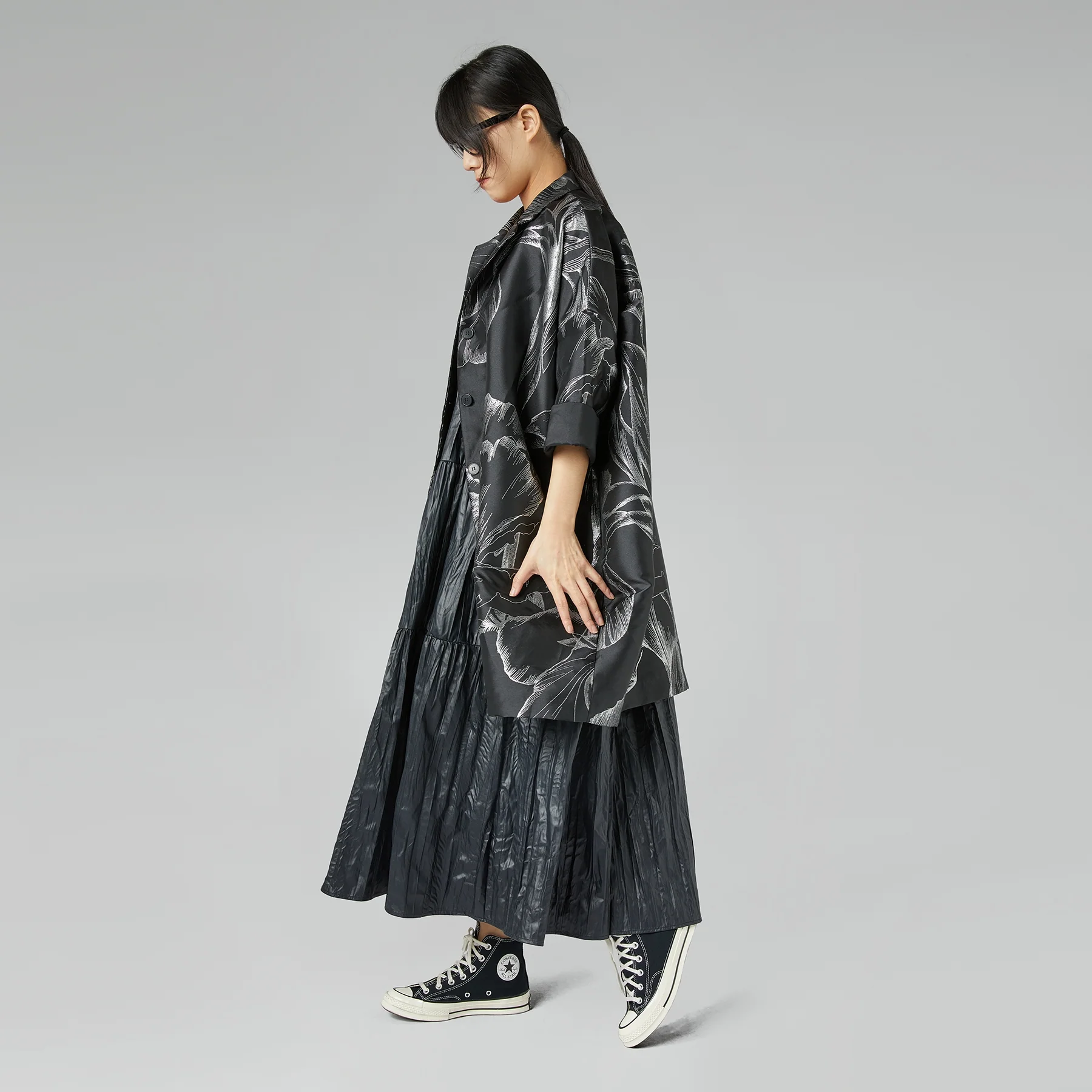 KIMONO JACKET WITH SILVER FLOWERS - Image 5