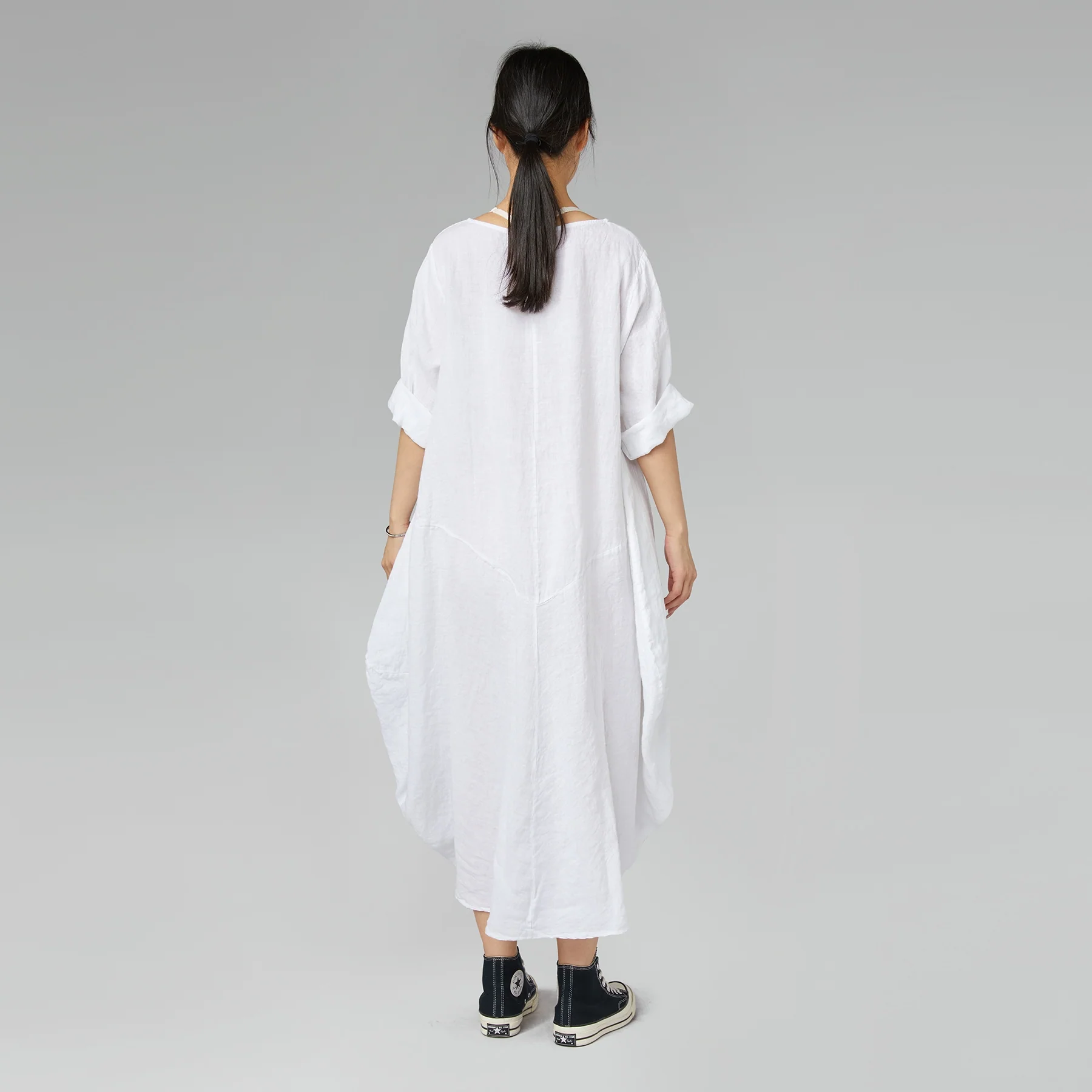 OVER FIT LINEN DRESS BLACK - Image 2
