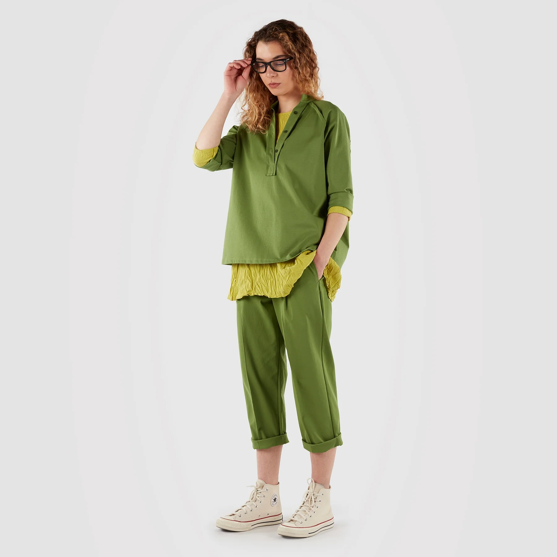PUNTO MILANO FABRIC T-SHIRT WITH POLO NECK - Image 3