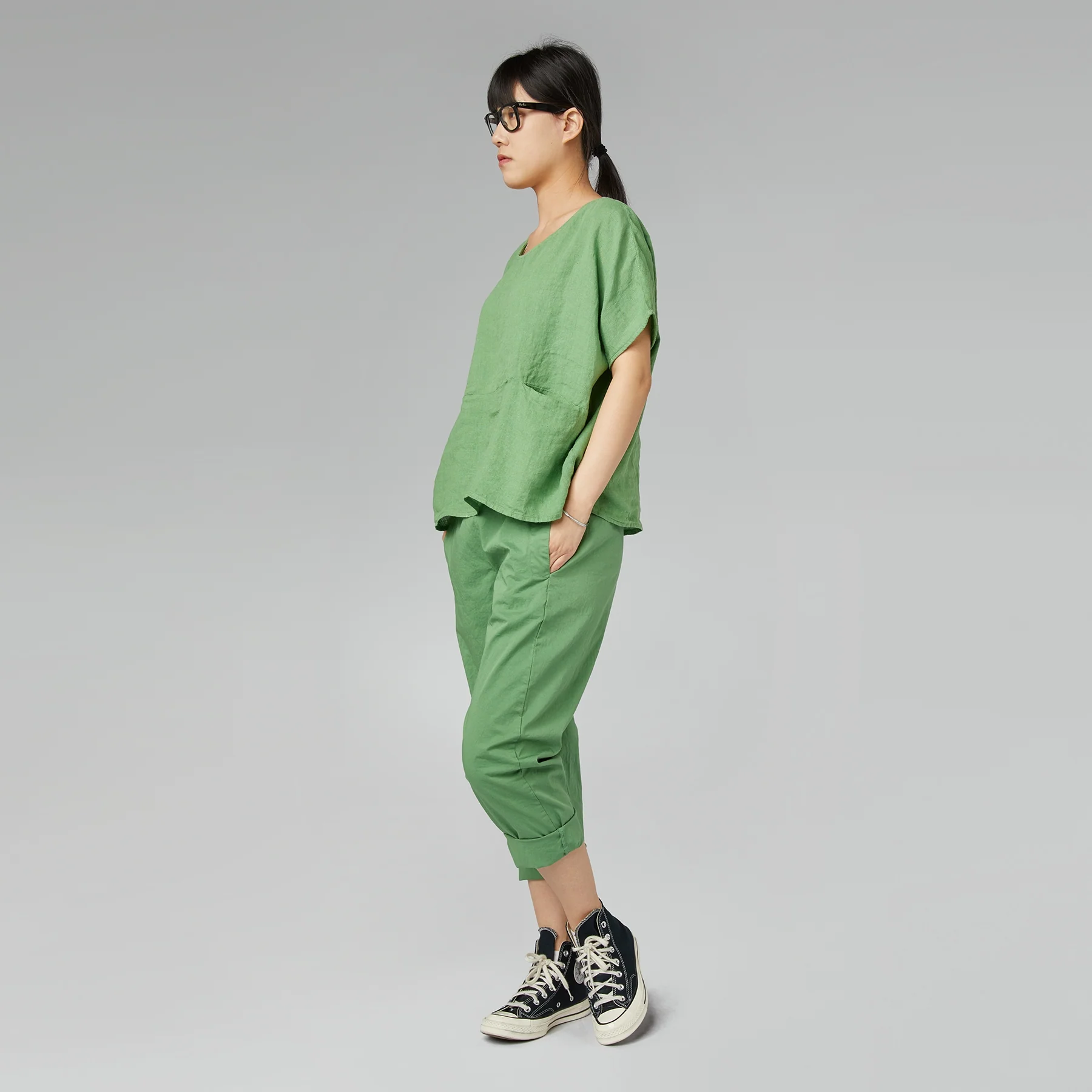 REGULAR FIT TROUSERS IN COTTON FABRIC BLACK - Image 4