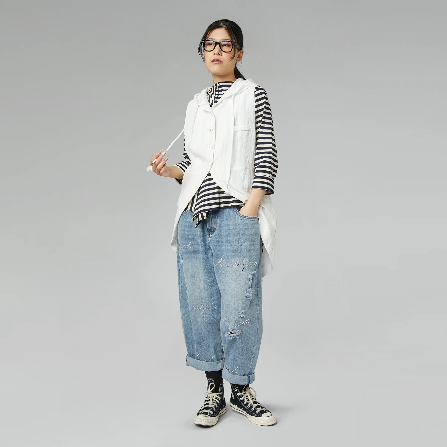 STRIPED ASYMMETRIC BLOUSE - Image 6
